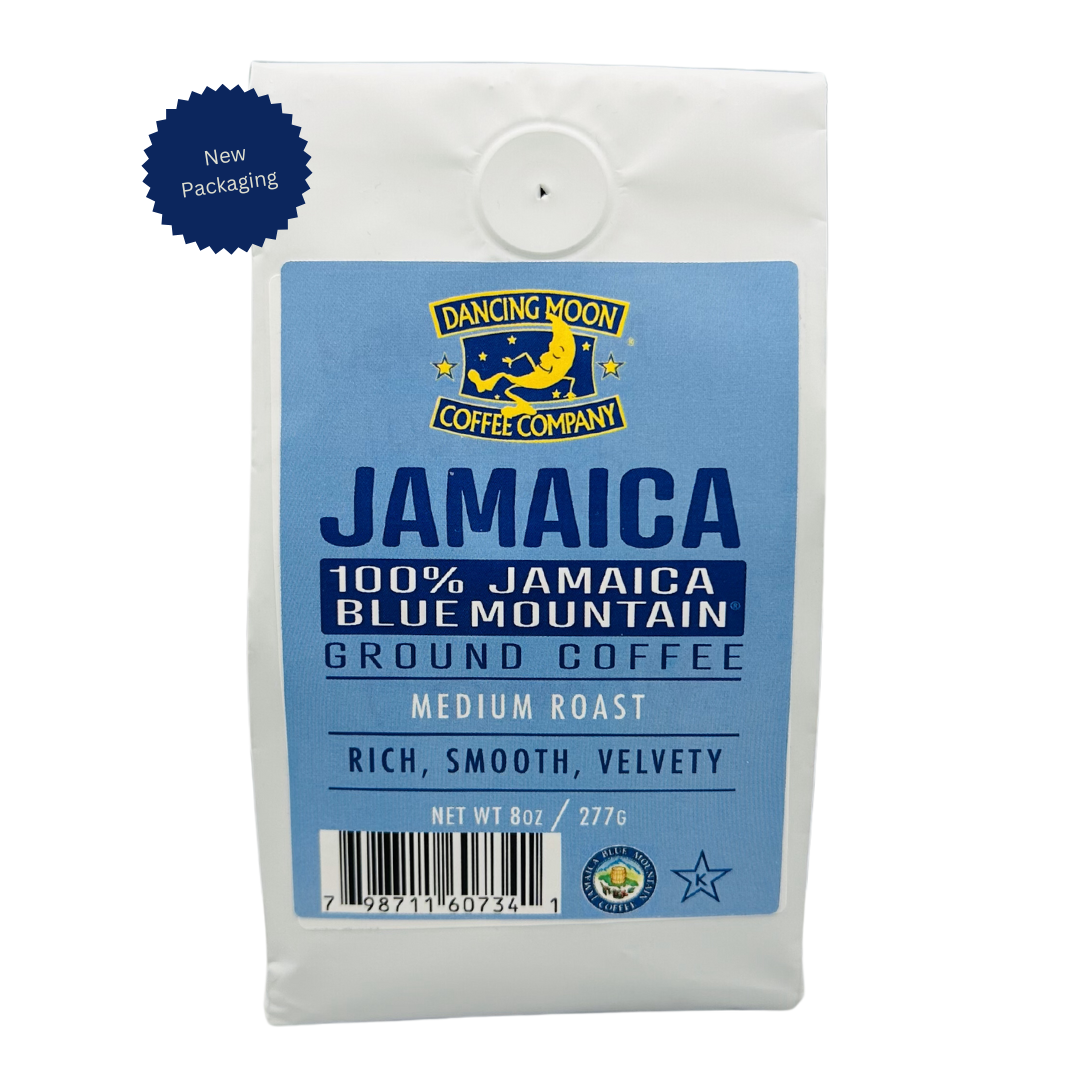 Dancing Moon Jamaica Blue Mountain Coffee - 8 oz Ground Front Label