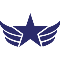Blue star emblem on a white background