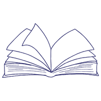 Outline of an open book on a white background