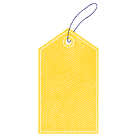 Yellow rectangular tag with a white string on a white background