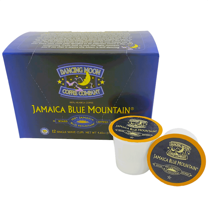 box and cups of 100% JAMAICA BLUE MOUNTAIN ® Single Serve Pods, 12 CT Box