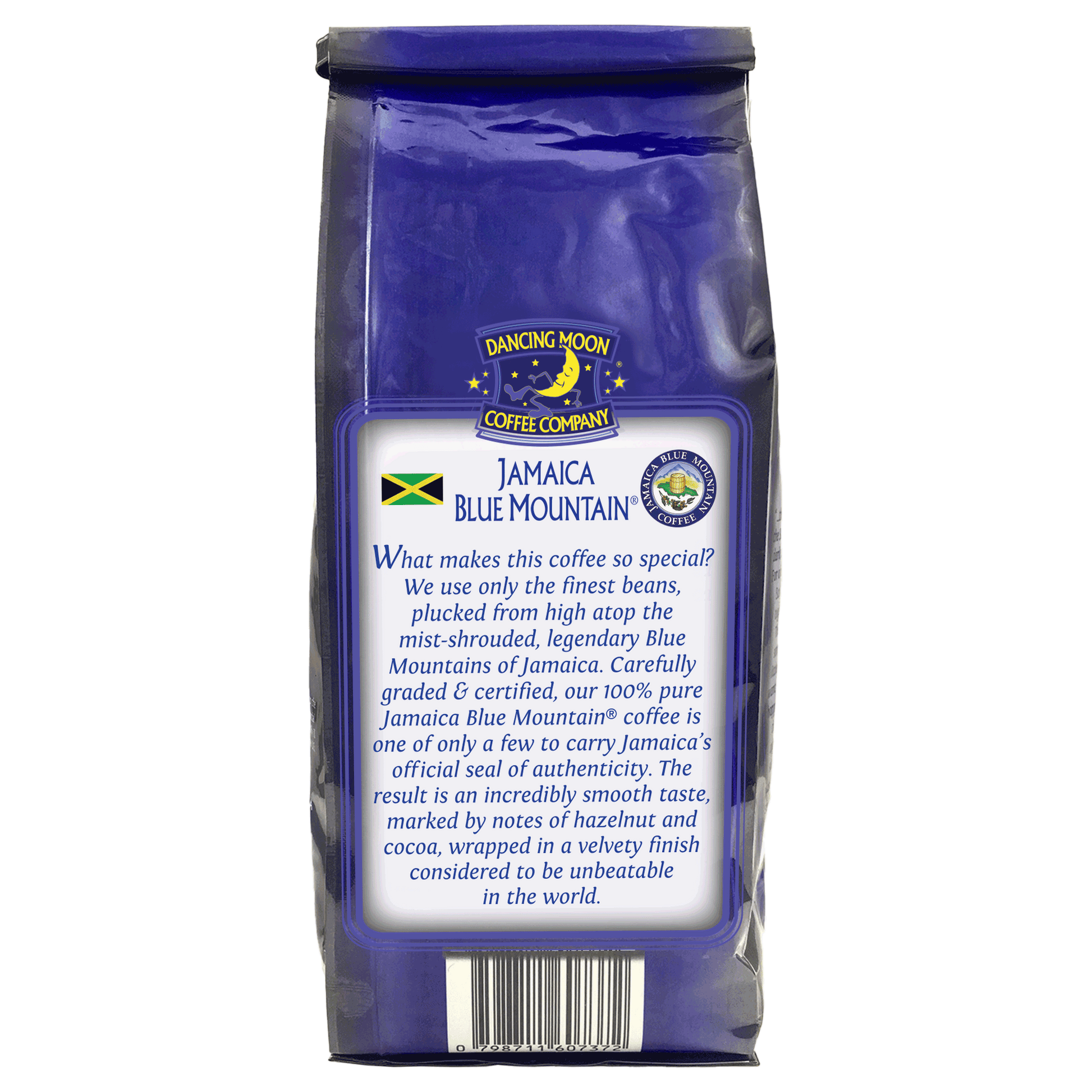 100% JAMAICA BLUE MOUNTAIN® Whole Bean Coffee - 12 oz Bag-back label