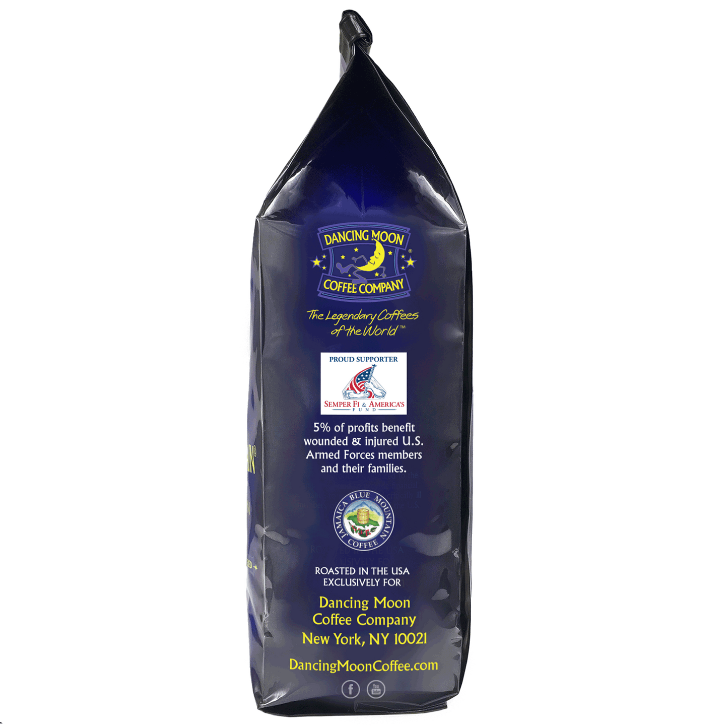 100% JAMAICA BLUE MOUNTAIN® Whole Bean Coffee - 12 oz Bag-side label