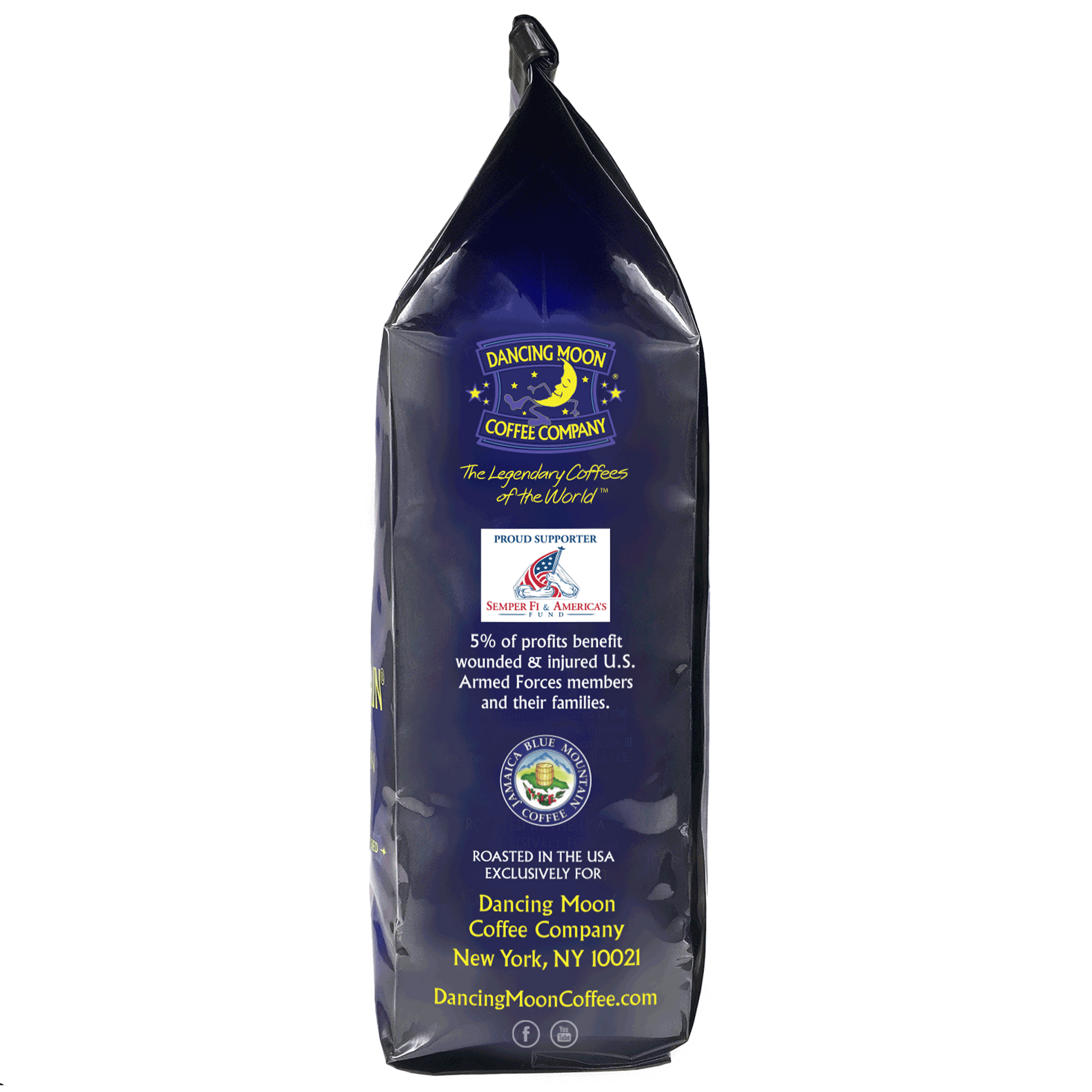 100% JAMAICA BLUE MOUNTAIN® Whole Bean Coffee - 12 oz Bag-side label