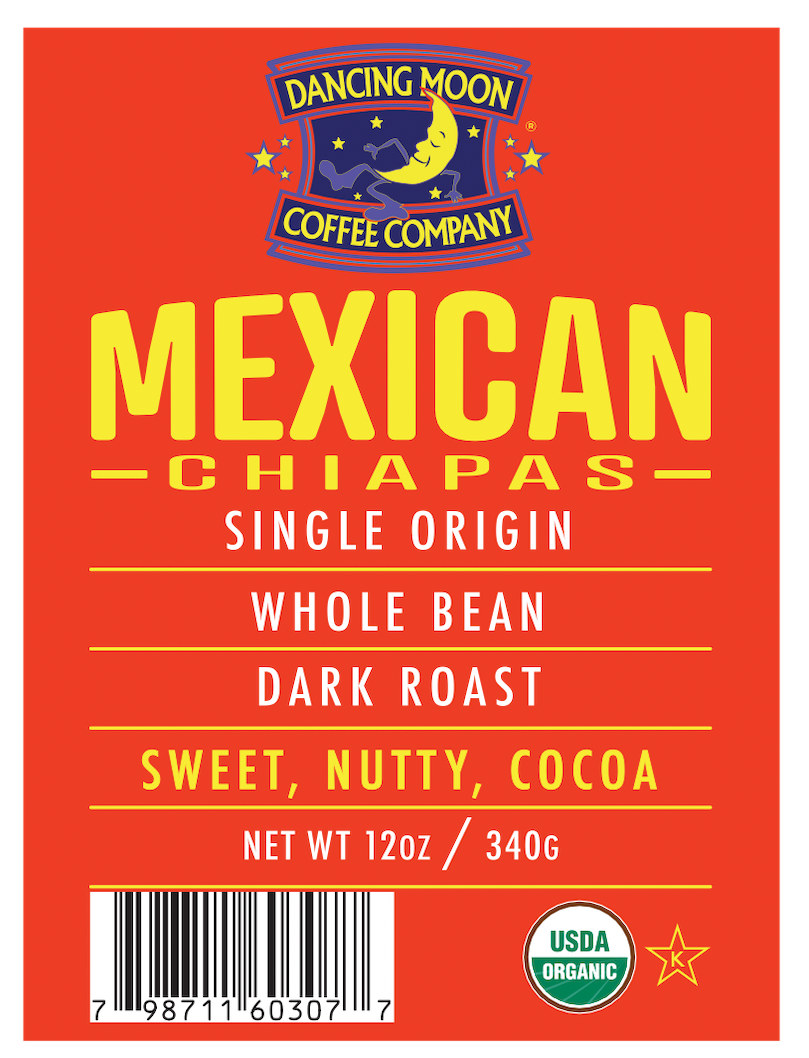 MEXICAN CHIAPAS - Whole Bean, 12 oz Bag-label
