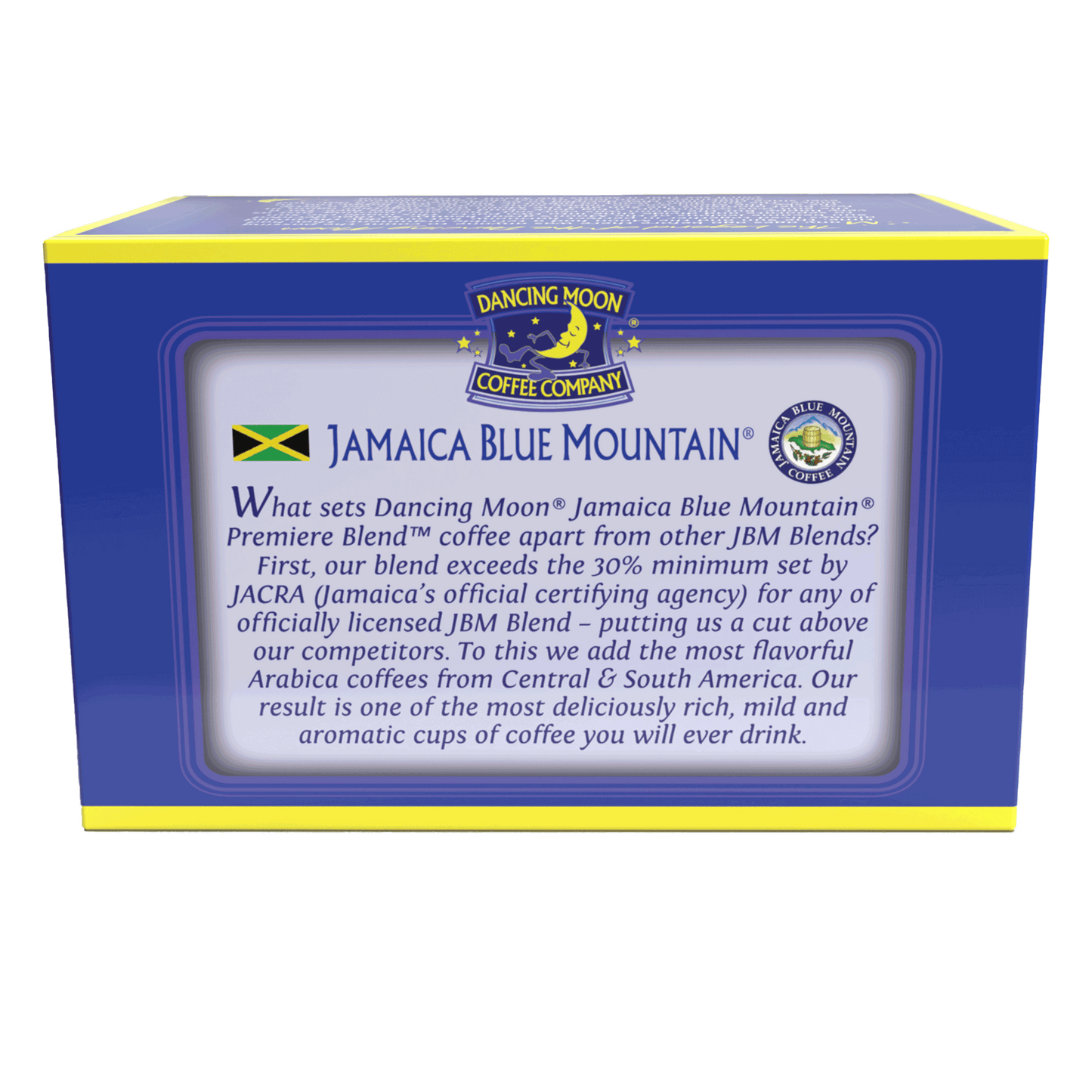 JAMAICA BLUE MOUNTAIN® Premiere Blend, Single Serve Pods, 12 CT Box-back of box