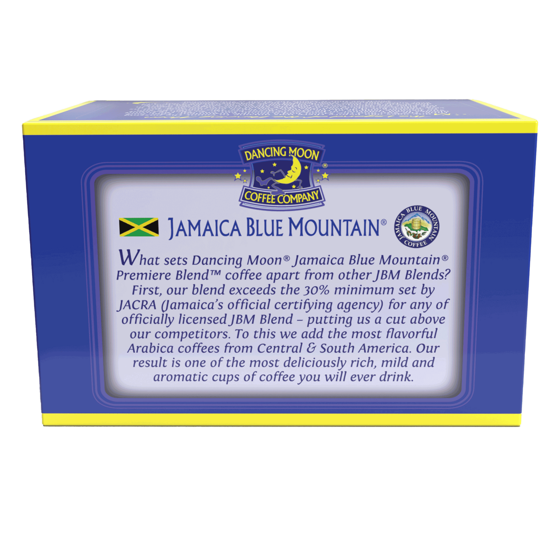 JAMAICA BLUE MOUNTAIN® Premiere Blend, Single Serve Pods, 12 CT Box-back of box